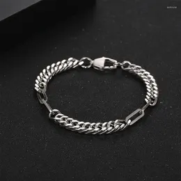 Charm Bracelets Simple Hip-hop Style Stainless Steel Men's Bracelet Personalized Trend Splicing Titanium Link Metal Chain Cuban