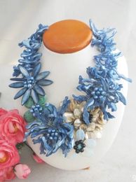 Necklaces Exquisite, charming Wedding Jewellery Blue Shell Flower Necklace New Design 20"