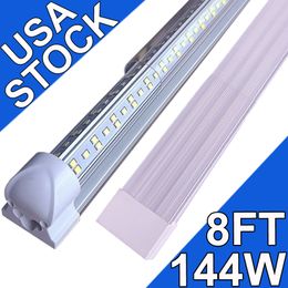 8 Ft Integrated LED Tube Light 144W T8 V Shaped 96" Four Row 14400 Lumens(300W Fluorescent Equivalent) Clear Cover Super Bright White 6500K 8FT LED Shop Lights