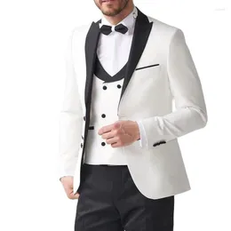 Men's Suits White Costume Homme Slim Fit Men 3 Pcs Double Breasted Wedding Tuxedos Groom Prom Terno Masculino Blazer Jacket Pant Vest