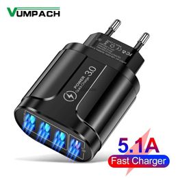 Cell Phone Chargers 4 USB 45W USB Charger Fast Charge QC 3.0 Wall Charging For 12 11 Samsung Mobile 4 Ports EU US Plug Adapter Travel