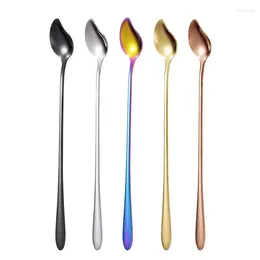 Dinnerware Sets 5 Pcs Ice Cream Spoons 7.6inch Mango Spoon Summer Stainless Steel Mixing Long Handle Coffee (Colorful)