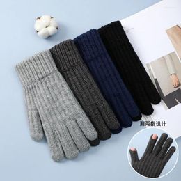 Cycling Gloves Men's Winter Knitted Wool Warm Extra Thick Brushed Five-finger Touch Screen Korean