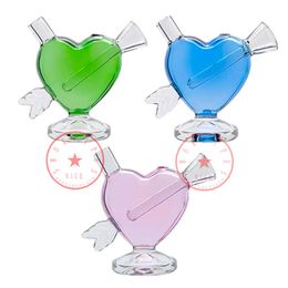 Latest Colourful Smoking Bubbler Thick Glass LOVE Heart Shape Pipes Portable Pocket Mini Herb Tobacco Cigarette Holder Tips Tube Waterpipe Bubble Hand Bong DHL