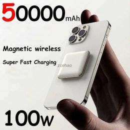 Cell Phone Power Banks 100W Power Bank 50000mAh Mini Super Fast Charging Magnetic Wireless Power Bank For IPhone15 14 Portable External Battery