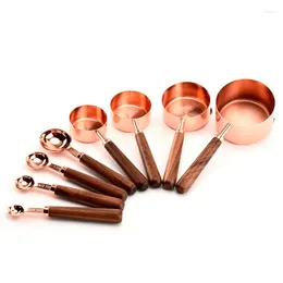 Measuring Tools Cups And Spoons Kitchen Bakery Tool Walnut Wooden Handle Rose Gold Spoon