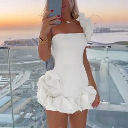 Women's Blouses Shirts Elegant Flower Edge Pleated Mini Dress Women Fashion Slim Off Shoulder Rose Short Dresses 2023 Summer Female Party Evening Robe YQ240120