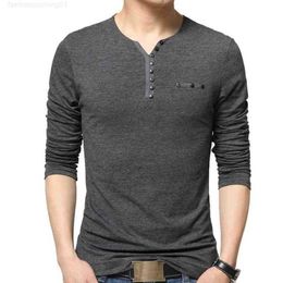 Men's T-shirts Tfetters Autumn Casual t Shirt Men Henry Collar Solid Color Slim Fit Long Sleeve Cotton Plus Sizes M-5xl Tops Tees 210410mk7b