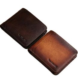 Men's wallet leather head layer cowhide short RIFD anti-theft brush three fold men's wallet ID window and credit card holder with box