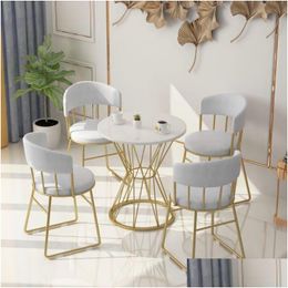 Living Room Furniture Nordic Light Luxury Negotiation Table Cafe Dessert Shop Metal Chair For Indoor Home Decor Drop Delivery Garden Dh1Dt