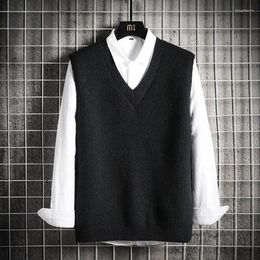 Men's Vests Man Clothes Sleeveless Waistcoat V Neck Knitted Sweaters For Men Black Vest Sweatshirts Thick Winter Baggy Old Classic Warm Fun