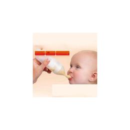 Baby Bottles Safe Cute Rice Paste Eating Training Sile With Spoon Bottle Infants Complementary Food Squeeze Milk Juice Drop Delivery K Otd0Q