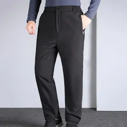 Men's Suits Loose Fit Men Pants Straight Suit With Plush Lining Elastic Waist Business Style Solid Color Warm For Office