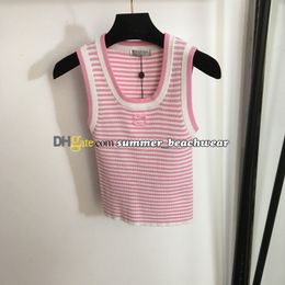 Striped Knit Vest Designer Embroidered Slim Fit Knit Vest Women Sleeveless Knit Tops Summer Breathable Casual Knit T Shirt