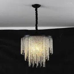 Chandeliers Modern Luxury Crystal Tassel Lighting Living Room Bedroom American Style Pendant Lights Black Gold Indoor Lamp