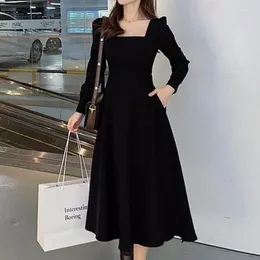 Casual Dresses Korean Women Long Sleeved Black Midi Dress Sexy Elegant Autumn Party Female Fashion Streetwear