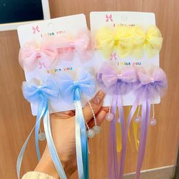 2pcs/set Kids Retro Lace Tassels Mesh Ribbon Bow Hair Clip Princess Headwear Hair Accessories Hairpin for Women Girls Sweet Student Hair Clip 3030