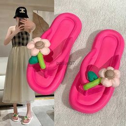 Slippers Herringbone slippers for women wear cute flowers outside fashionable and versatile flat sandals for beach