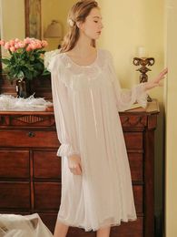 Women's Sleepwear Spring Princess Nightdress Women French Long Sleeve Sweet Girls Lace Ruffers Fairy Mesh Victorian Nightgowns