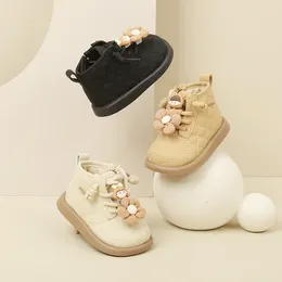 Boots Autumn Winter Baby Girls Snow Cute Cartoon Doll Kids Short Single Leather Shoes Soft Sole First Walkers