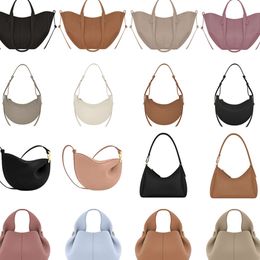 New 9A Tonca Textured Duo Shoulder Camel Numero Un Nano Ma Le Cyme Tote Women Cross Body Bags Lady Handbag Leather Bag Half Moon Underarm ES122 mm