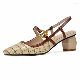Sandals 2024 Summer 6cm High Heel Size 33-43 Fashion Sexy Metal Buckle Leather Shoes Retro Hollow Breathable Women's