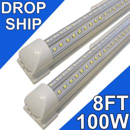 8Ft LED Shop Light Fixture - 100W T8 Integrated LED Tube Light - 6500K 10000LM V-Shape Linkable - High Output - Clear Cover - Plug and Play - 270 Degree Lighting Shops usastock