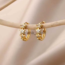 Stud Mini Zircon Star Hoop Earrings For Women Gold Plated Stainless Steel Earrings Korean Fashion Ear Buckle Jewellery Accessories Gift J240120