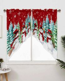 Curtain Christmas Winter Pine Forest Snowman Red Short Living Room Kitchen Door Partition Home Decor Resturant Entrance Drapes