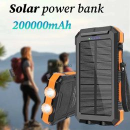 Cell Phone Power Banks 200Ah Large Capacity Outdoor Power Bank Fast Charging External Battery 2USB Solar Power Bank Flashlight for Huawei