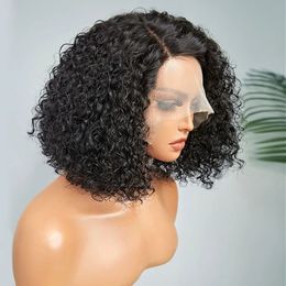 Short Kinky Curly Bob Human Hair Wig Pre Plucked T Part Lace Peruvian Curly Human Hair Bob Wigs for Women baby hair