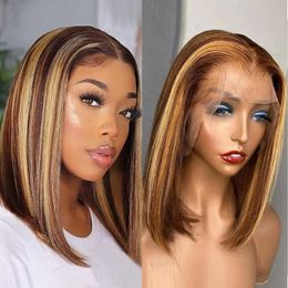 Straight Highlight Bob Wig 13x4 Lace Front Human Hair Wigs for Women Pre Plucked Brazilian Remy Ombre Coloured Short Wig