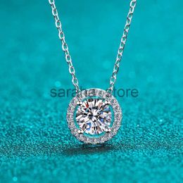 Pendant Necklaces KNOBSPIN Moissanite Necklace Halo Pendant 0.5ct SterlSilver D VVS1 Lab Diamond with GRA Certificate Necklace for Women J240120