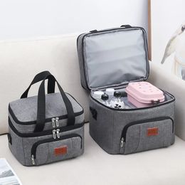 Double Layer Insulated Lunch Bag for Women Men Large Capacity Thermal Picnic Box with Shoulder Strap Zipper Meal Cooler Pouch 240118