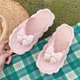 Slippers Cute Y 2k Bowknot Pink White Flip-flops For Women Holiday Kawaii Yk2 Beach Korean Style Black Ladies Platform Shoes