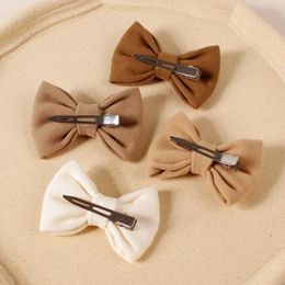 Hair Accessories 3.3Inch Solid Bows Boutique Clip For Girls Hairgrips Faux Cashmere Barrette Baby Korean Hairclip