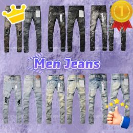 Jeans skinny viola al ginocchio firmati da uomo alla moda lunghi jeans strappati dritti da strada taglia 29-40