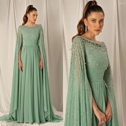 Party Dresses Sparkly Beads Chiffon Luxury Evening Long Split Sleeves A-Line Floor-Length Formal Prom Dress Vestidos De