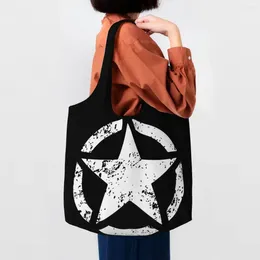 Shopping Bags Custom Military Tactical Army Star Canvas Women Reusable Big Capacity Groceries Shopper Tote Handbags