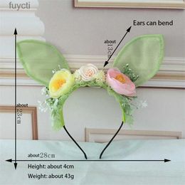 Party Hats Easter Bunny Ears Headband Flower Crown Hair Hoop Cute Headband Girls Styling Accessories for Party Photography YQ240120