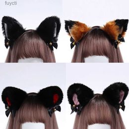 Party Hats Cat Ears Headband With Bell Animal Cosplay Girl Furry Party Faux Fur Hair Accessories Gifts YQ240120