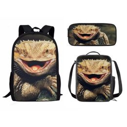 Bags Bearded Dragon Lizards Backpack Student School Bag for Girls Boys 3 Piece Kids Casual Travel Backpack with Lunchbox Pencil Case