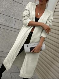 Women's Knits Long Sleeve Cardigan Solid Colour Cable Knit Front Open Loose Sweater Coat Extended Outwear For Autumn Winter