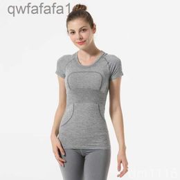 Ll Yoga Wear Women Solid Colour T-shirt Top Sexy Quick Dry Dance Fitness Exercise Morning Running Round Neck Short Sleeve Ts WDD2