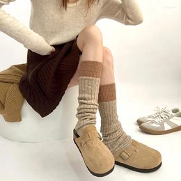 Women Socks Cashmere Patchwork Sock Sleeves For Women's Legs Pile Up Spring Autumn Winter Knitted Warm Gray Calf