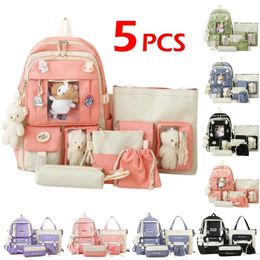 Bags 5 Pcs Sets Harajuku Kawaii Kids School Backpack Cute Women's Bagpack Bookbag Laptop Bag For Teenage Girls Students Bag Rucksack