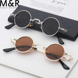 Sunglasses MEIRONG Small Round Sunglasses Women Men UV400 Metal Brand Designer Punk Sun Glasses Steampunk Vintage Goggles Black Shades YQ240120