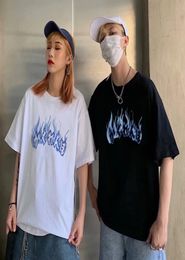 Streetwear Gothic Blue Flame Unisex Tee Casual Tshirt Hip hop Dark Punk Vintage Aesthetic Swag Funny Print T Shirt Men Tops8821683