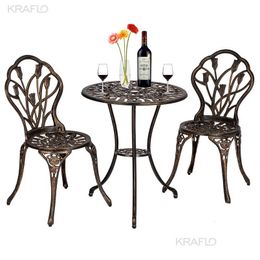 Garden Sets European Style Cast Aluminium Outdoor 3 Piece Tip Bistro Set Of Table And Chairs Bronze Bar Furniture Drop Delivery Home Dh08C