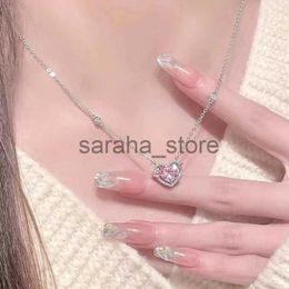 Pendant Necklaces Korean Fashion Pink Crystal Heart Pendant Necklaces Women Girls Y2K SparklRhinestone Fairy Clavicle Chain Jewellery Gifts J240120